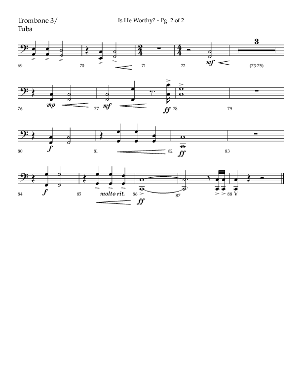 Is He Worthy (Choral Anthem SATB) Trombone 3/Tuba (Lifeway Choral / Arr. Cliff Duren)
