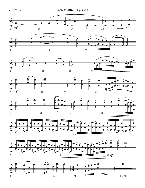 Is He Worthy (Choral Anthem SATB) Violin 1/2 (Lifeway Choral / Arr. Cliff Duren)
