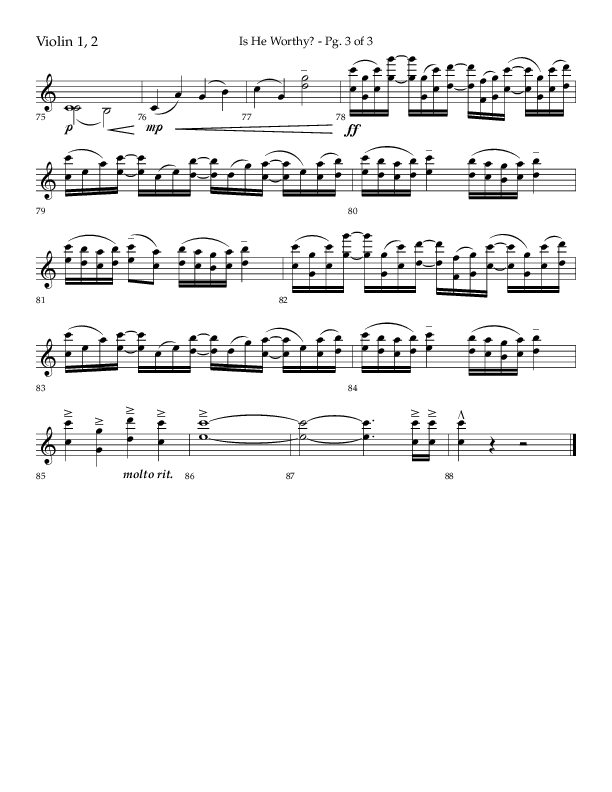 Is He Worthy (Choral Anthem SATB) Violin 1/2 (Lifeway Choral / Arr. Cliff Duren)