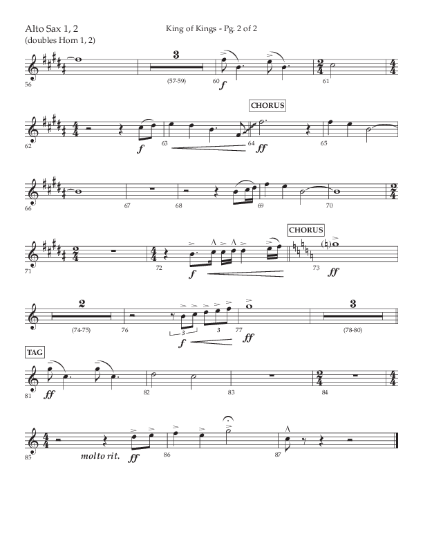 King Of Kings (Choral Anthem SATB) Alto Sax 1/2 (Lifeway Choral / Arr. John Bolin / Orch. Cliff Duren)