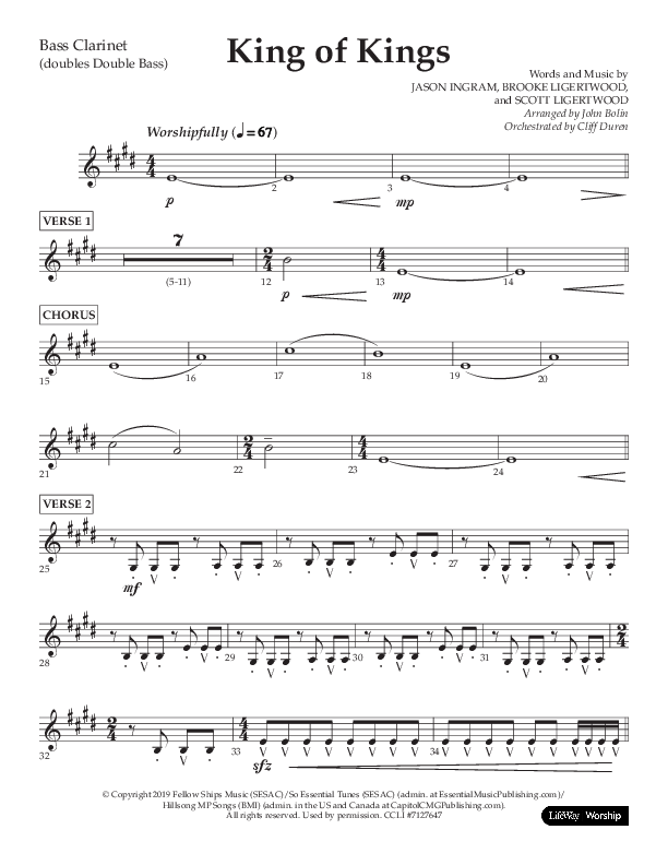 King Of Kings (Choral Anthem SATB) Bass Clarinet (Lifeway Choral / Arr. John Bolin / Orch. Cliff Duren)