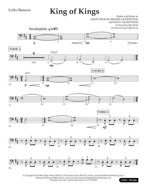 King Of Kings (Choral Anthem SATB) Cello (Lifeway Choral / Arr. John Bolin / Orch. Cliff Duren)