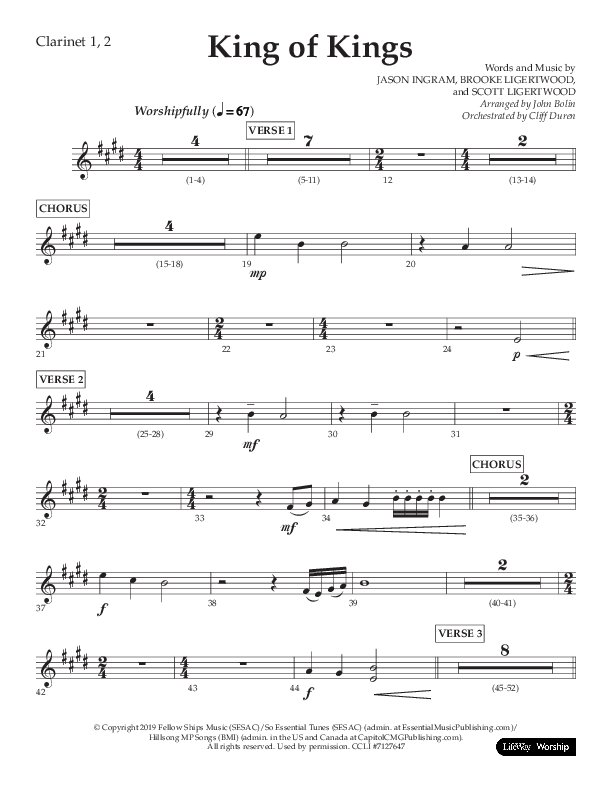 King Of Kings (Choral Anthem SATB) Clarinet 1/2 (Lifeway Choral / Arr. John Bolin / Orch. Cliff Duren)