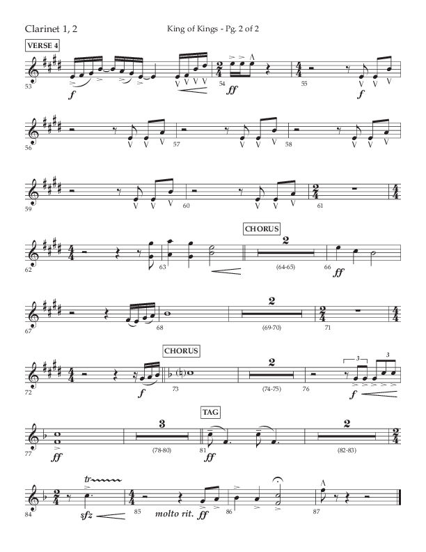 King Of Kings (Choral Anthem SATB) Clarinet 1/2 (Lifeway Choral / Arr. John Bolin / Orch. Cliff Duren)