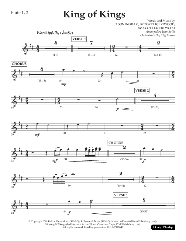King Of Kings (Choral Anthem SATB) Flute 1/2 (Lifeway Choral / Arr. John Bolin / Orch. Cliff Duren)