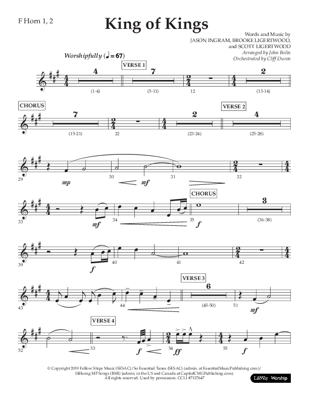 King Of Kings (Choral Anthem SATB) French Horn 1/2 (Lifeway Choral / Arr. John Bolin / Orch. Cliff Duren)