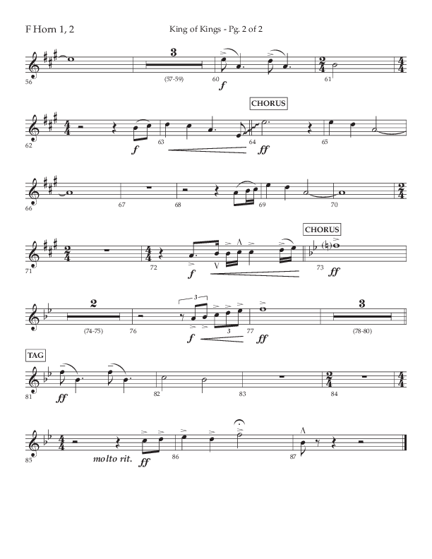 King Of Kings (Choral Anthem SATB) French Horn 1/2 (Lifeway Choral / Arr. John Bolin / Orch. Cliff Duren)