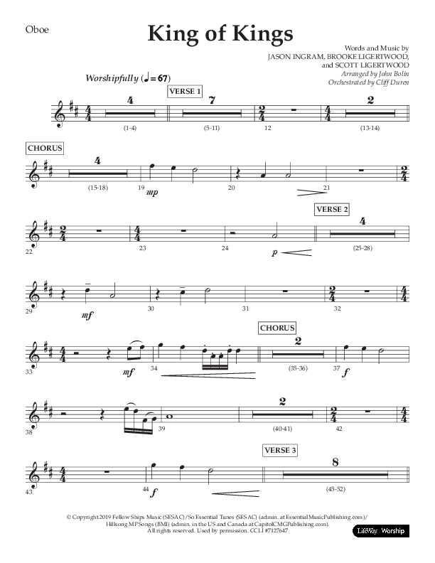 King Of Kings (Choral Anthem SATB) Oboe (Lifeway Choral / Arr. John Bolin / Orch. Cliff Duren)