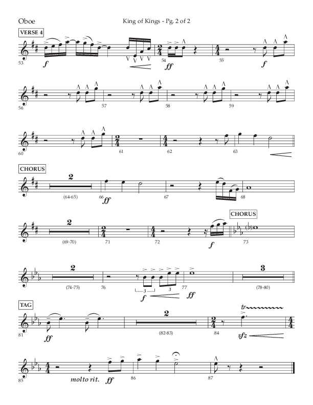 King Of Kings (Choral Anthem SATB) Oboe (Lifeway Choral / Arr. John Bolin / Orch. Cliff Duren)