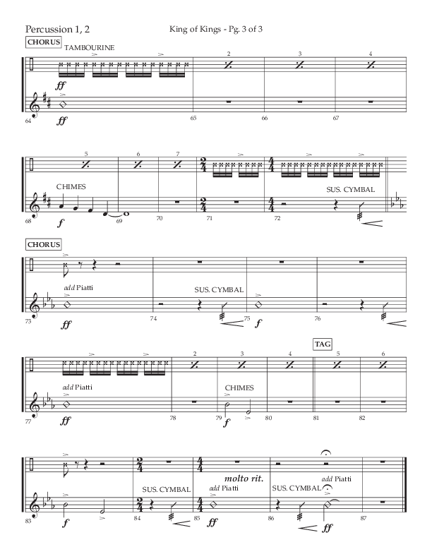King Of Kings (Choral Anthem SATB) Percussion 1/2 (Lifeway Choral / Arr. John Bolin / Orch. Cliff Duren)