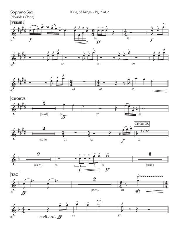 King Of Kings (Choral Anthem SATB) Soprano Sax (Lifeway Choral / Arr. John Bolin / Orch. Cliff Duren)