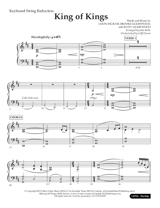 King Of Kings (Choral Anthem SATB) String Reduction (Lifeway Choral / Arr. John Bolin / Orch. Cliff Duren)