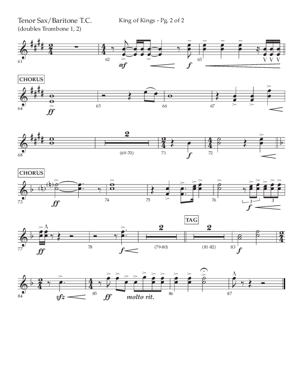 King Of Kings (Choral Anthem SATB) Tenor Sax/Baritone T.C. (Lifeway Choral / Arr. John Bolin / Orch. Cliff Duren)