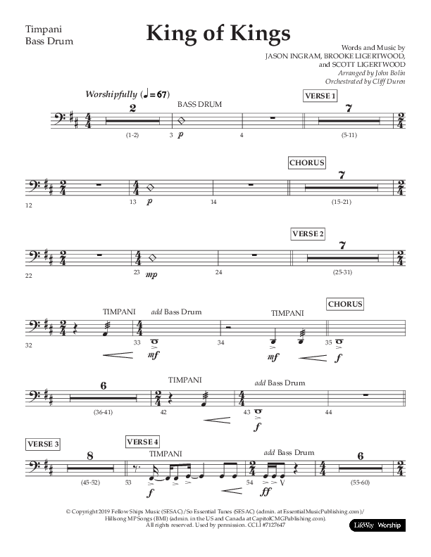 King Of Kings (Choral Anthem SATB) Timpani (Lifeway Choral / Arr. John Bolin / Orch. Cliff Duren)