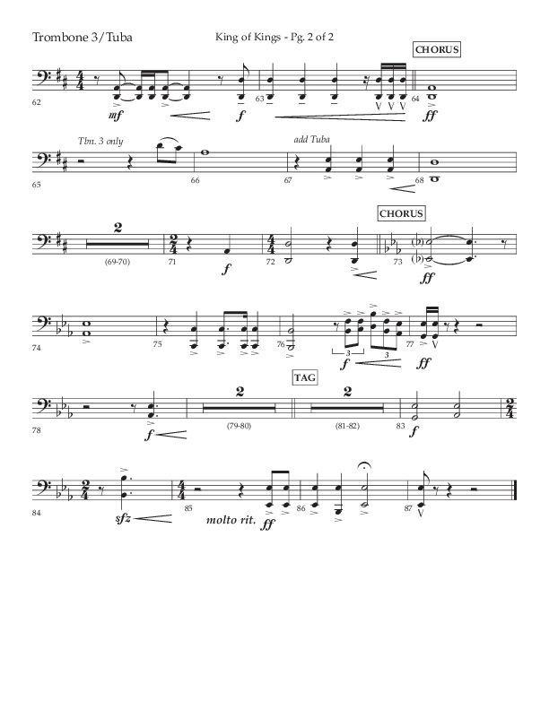 King Of Kings (Choral Anthem SATB) Trombone 3/Tuba (Lifeway Choral / Arr. John Bolin / Orch. Cliff Duren)