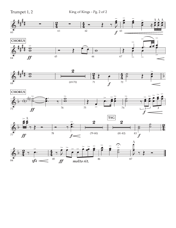 King Of Kings (Choral Anthem SATB) Trumpet 1,2 (Lifeway Choral / Arr. John Bolin / Orch. Cliff Duren)
