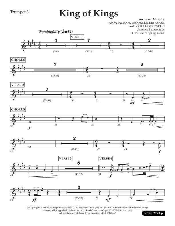 King Of Kings (Choral Anthem SATB) Trumpet 3 (Lifeway Choral / Arr. John Bolin / Orch. Cliff Duren)