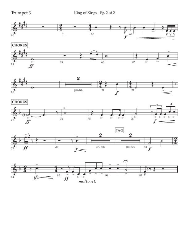 King Of Kings (Choral Anthem SATB) Trumpet 3 (Lifeway Choral / Arr. John Bolin / Orch. Cliff Duren)