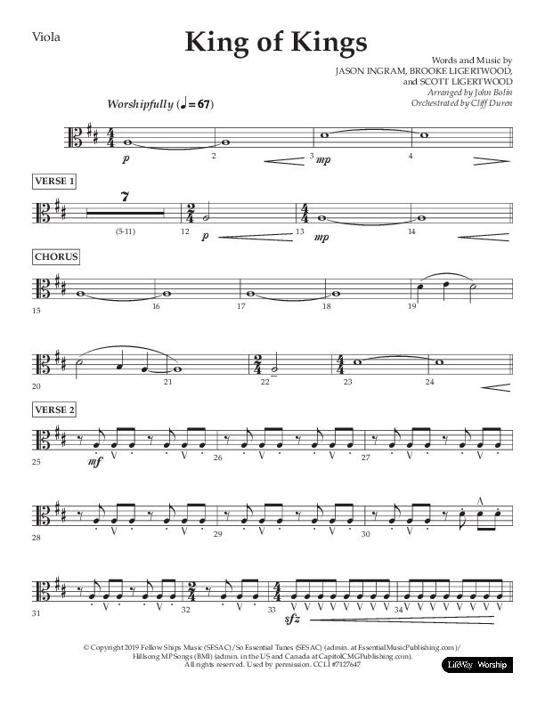 King Of Kings (Choral Anthem SATB) Viola (Lifeway Choral / Arr. John Bolin / Orch. Cliff Duren)