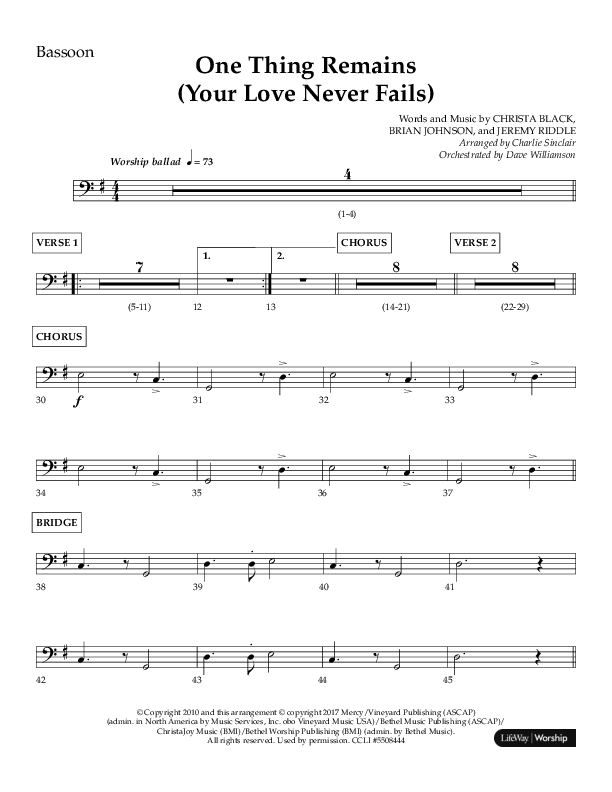 One Thing Remains (Choral Anthem SATB) Bassoon (Lifeway Choral / Arr. Charlie Sinclair / Orch. Dave Williamson)