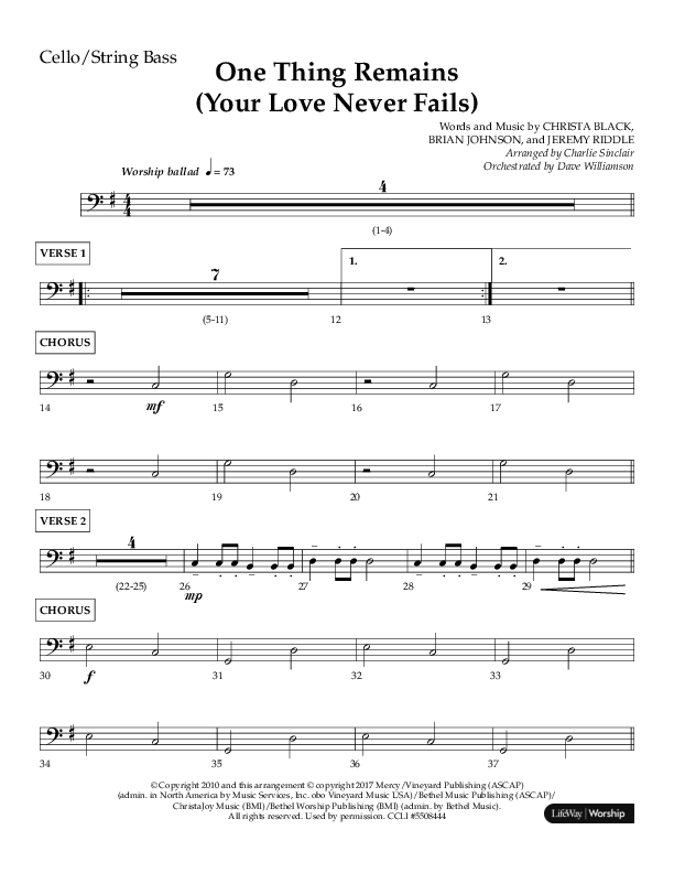 One Thing Remains (Choral Anthem SATB) Cello/Bass (Lifeway Choral / Arr. Charlie Sinclair / Orch. Dave Williamson)