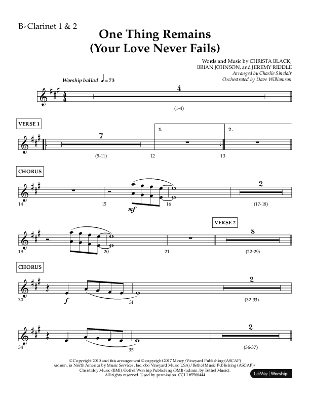 One Thing Remains (Choral Anthem SATB) Clarinet 1/2 (Lifeway Choral / Arr. Charlie Sinclair / Orch. Dave Williamson)