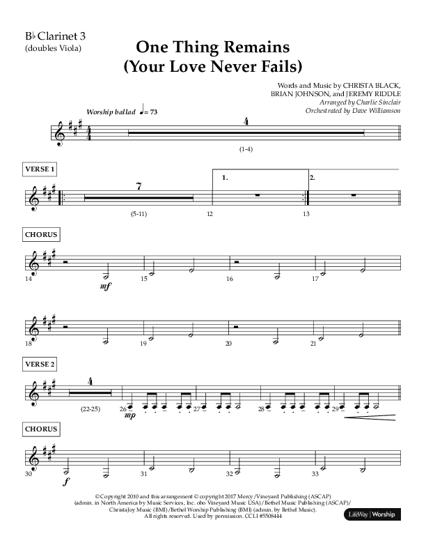 One Thing Remains (Choral Anthem SATB) Clarinet 3 (Lifeway Choral / Arr. Charlie Sinclair / Orch. Dave Williamson)