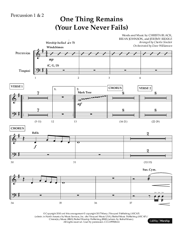 One Thing Remains (Choral Anthem SATB) Percussion 1/2 (Lifeway Choral / Arr. Charlie Sinclair / Orch. Dave Williamson)