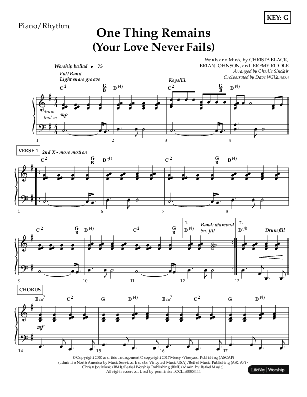 One Thing Remains (Choral Anthem SATB) Lead Melody & Rhythm (Lifeway Choral / Arr. Charlie Sinclair / Orch. Dave Williamson)