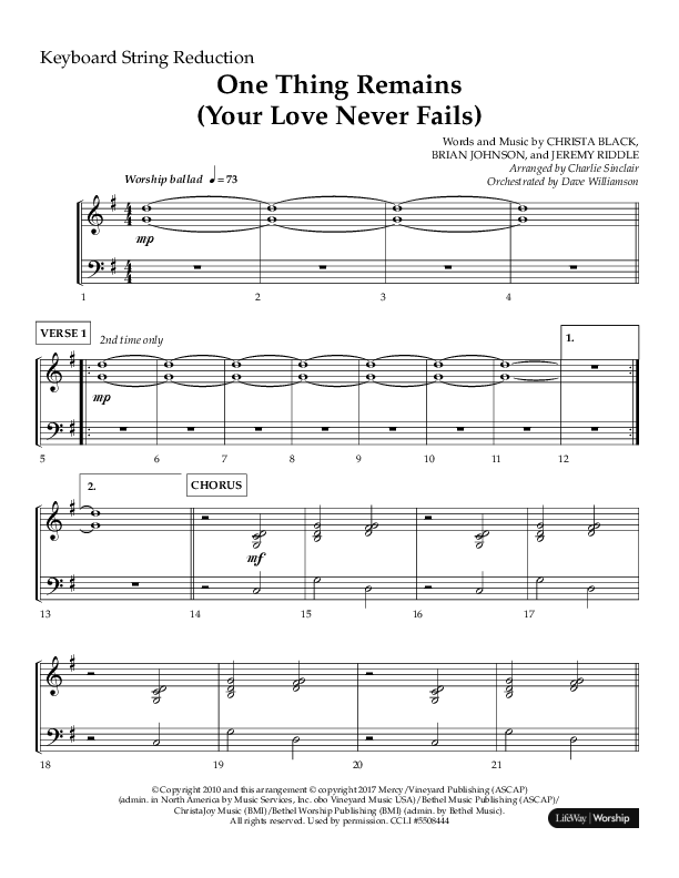 One Thing Remains (Choral Anthem SATB) String Reduction (Lifeway Choral / Arr. Charlie Sinclair / Orch. Dave Williamson)
