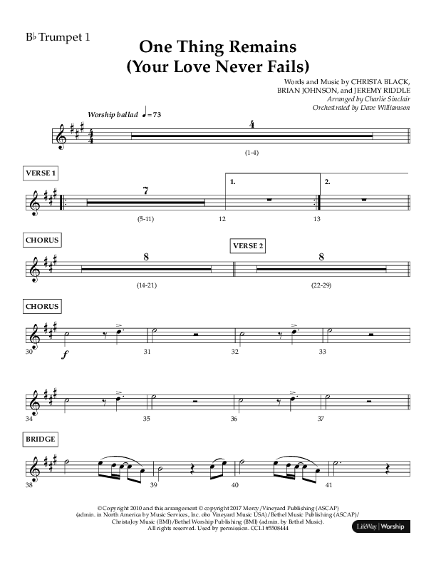 One Thing Remains (Choral Anthem SATB) Trumpet 1 (Lifeway Choral / Arr. Charlie Sinclair / Orch. Dave Williamson)