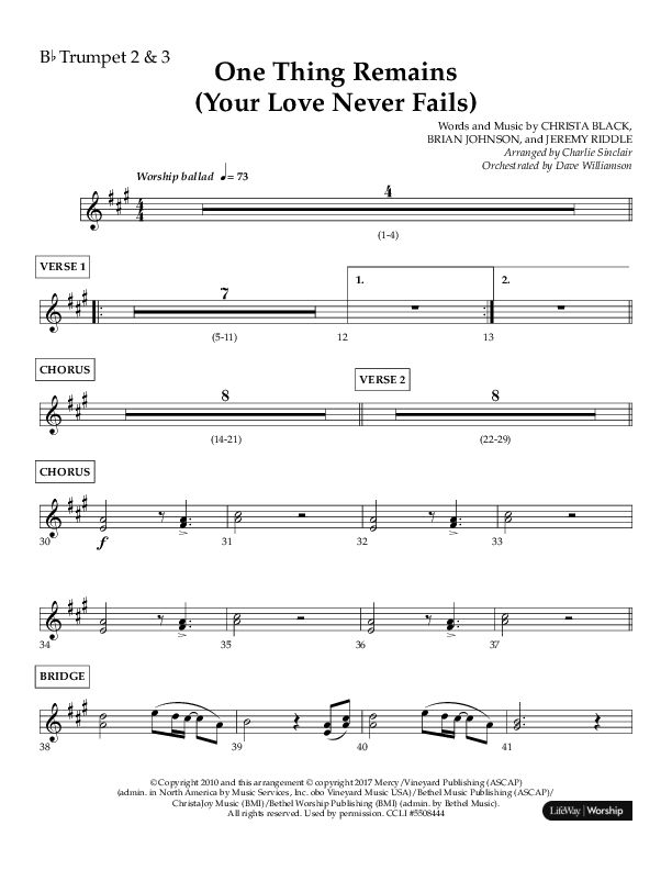 One Thing Remains (Choral Anthem SATB) Trumpet 2/3 (Lifeway Choral / Arr. Charlie Sinclair / Orch. Dave Williamson)