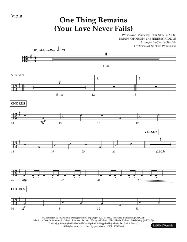 One Thing Remains (Choral Anthem SATB) Viola (Lifeway Choral / Arr. Charlie Sinclair / Orch. Dave Williamson)