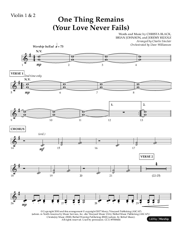 One Thing Remains (Choral Anthem SATB) Violin 1/2 (Lifeway Choral / Arr. Charlie Sinclair / Orch. Dave Williamson)