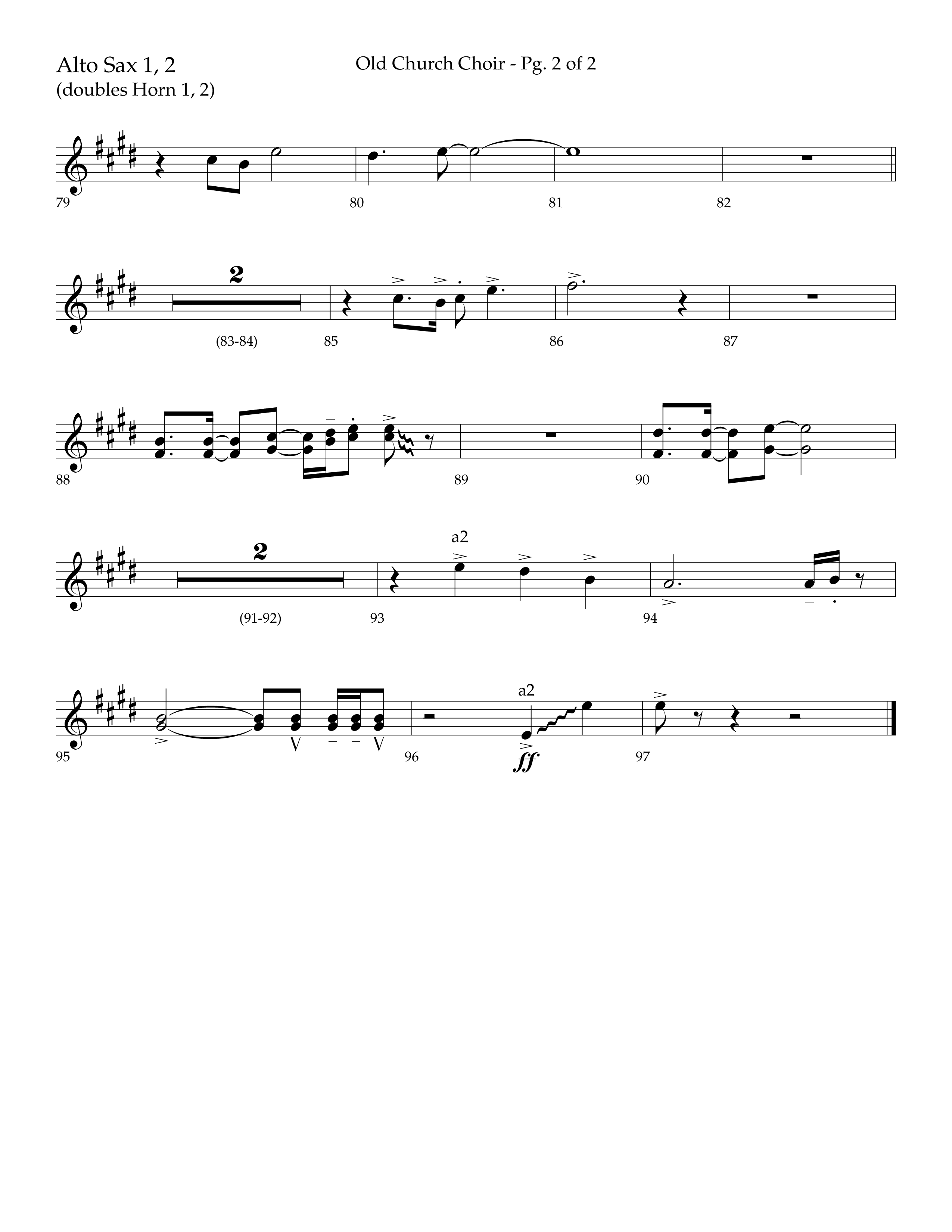 Old Church Choir (Choral Anthem SATB) Alto Sax 1/2 (Lifeway Choral / Arr. Ken Barker / Arr. Craig Adams / Arr. Danny Zaloudik)