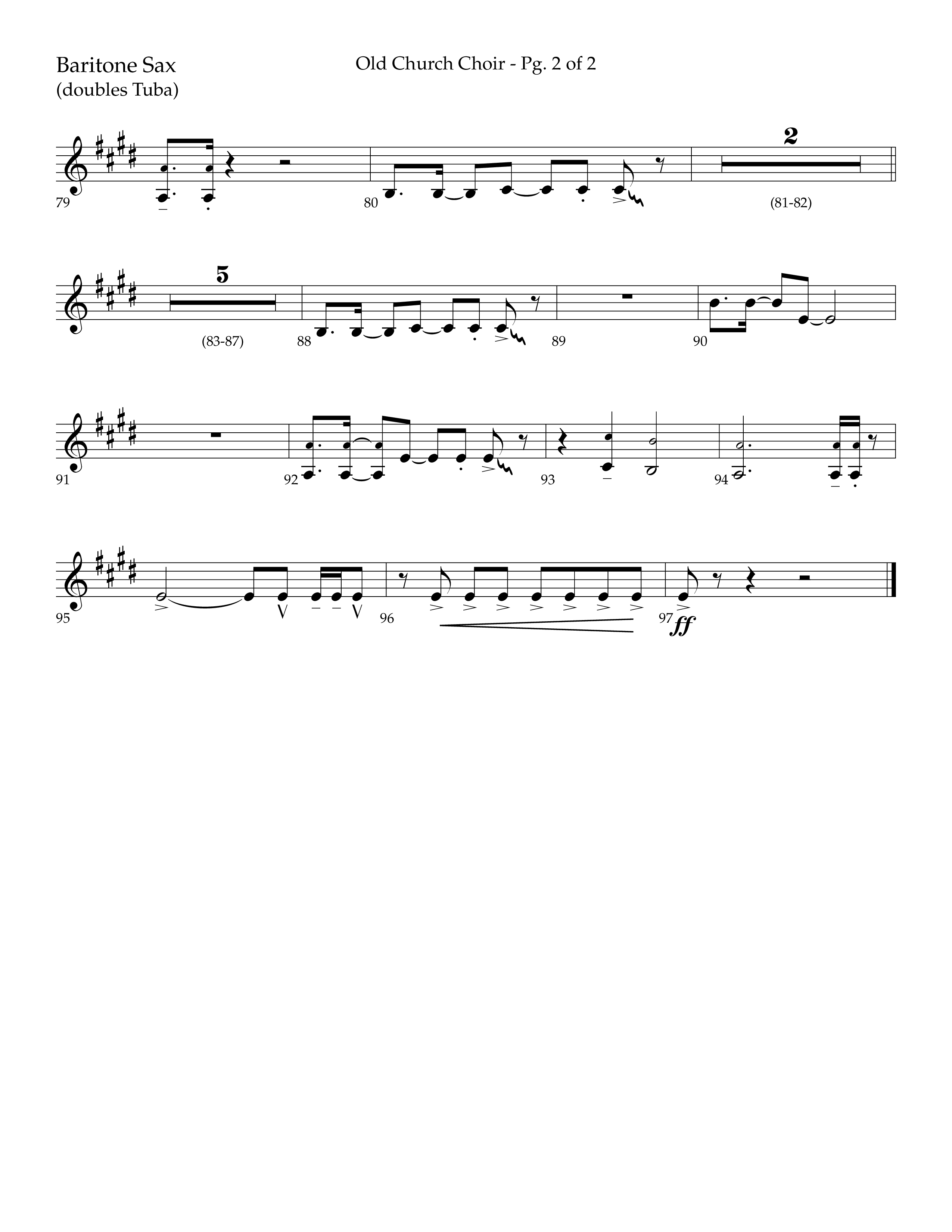 Old Church Choir (Choral Anthem SATB) Bari Sax (Lifeway Choral / Arr. Ken Barker / Arr. Craig Adams / Arr. Danny Zaloudik)