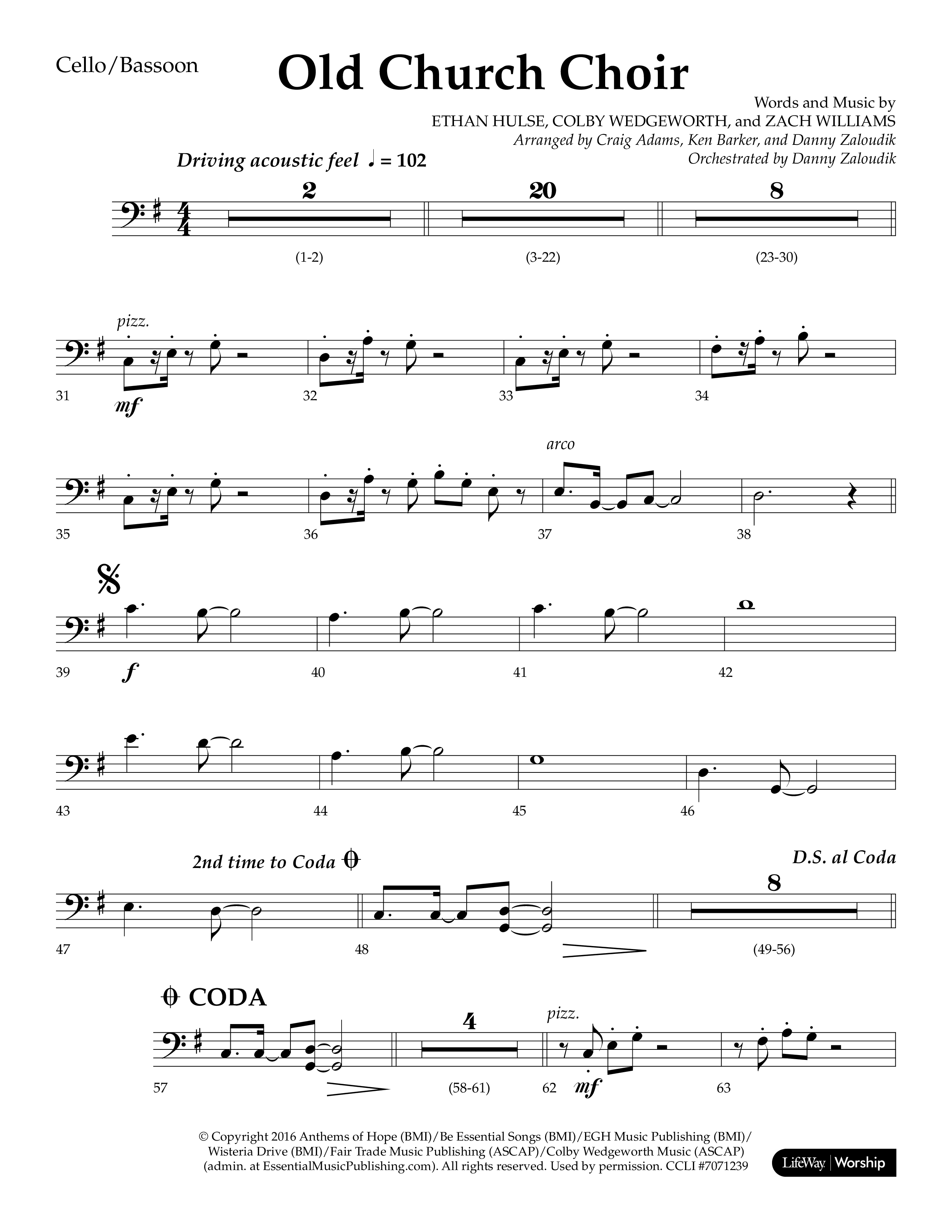 Old Church Choir (Choral Anthem SATB) Cello (Lifeway Choral / Arr. Ken Barker / Arr. Craig Adams / Arr. Danny Zaloudik)