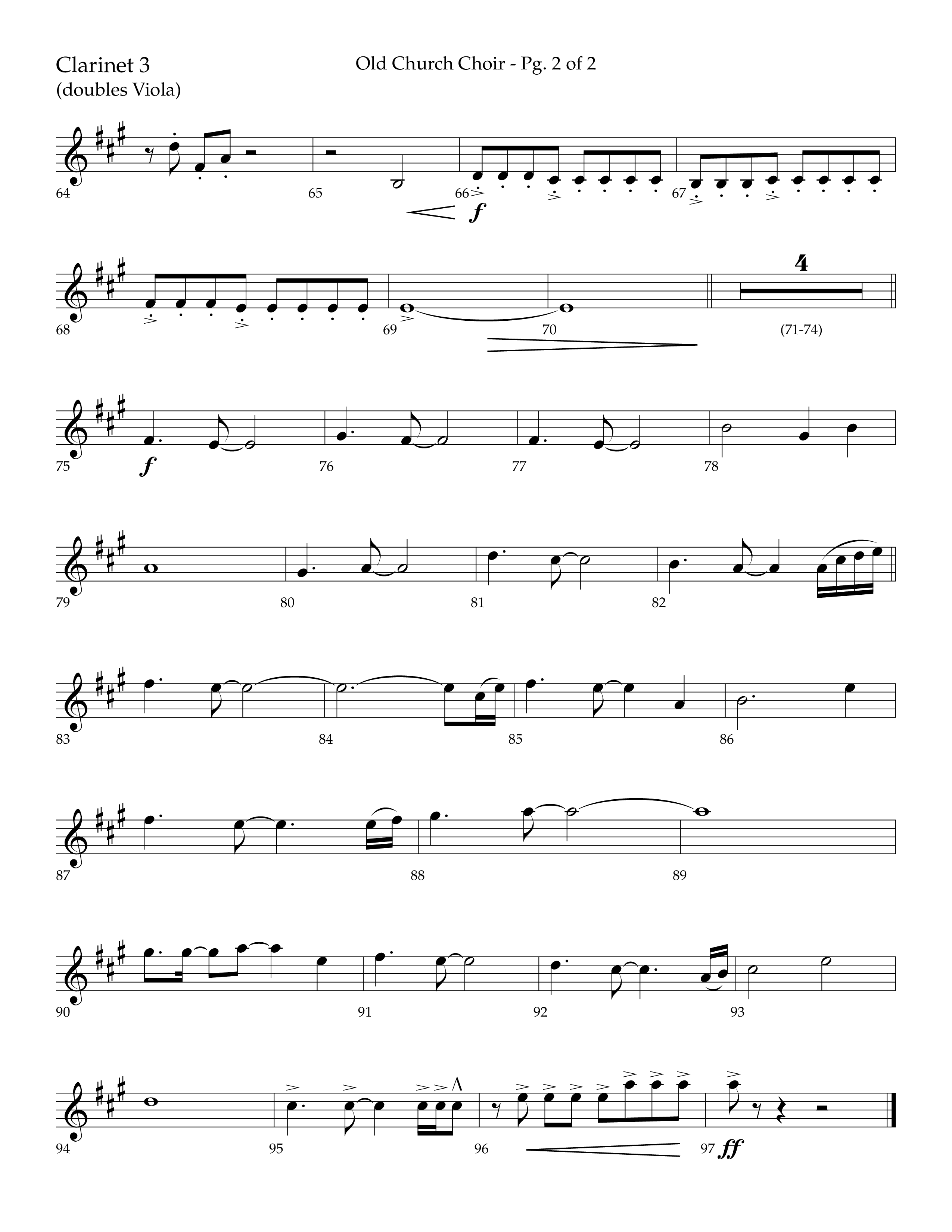 Old Church Choir (Choral Anthem SATB) Clarinet 3 (Lifeway Choral / Arr. Ken Barker / Arr. Craig Adams / Arr. Danny Zaloudik)