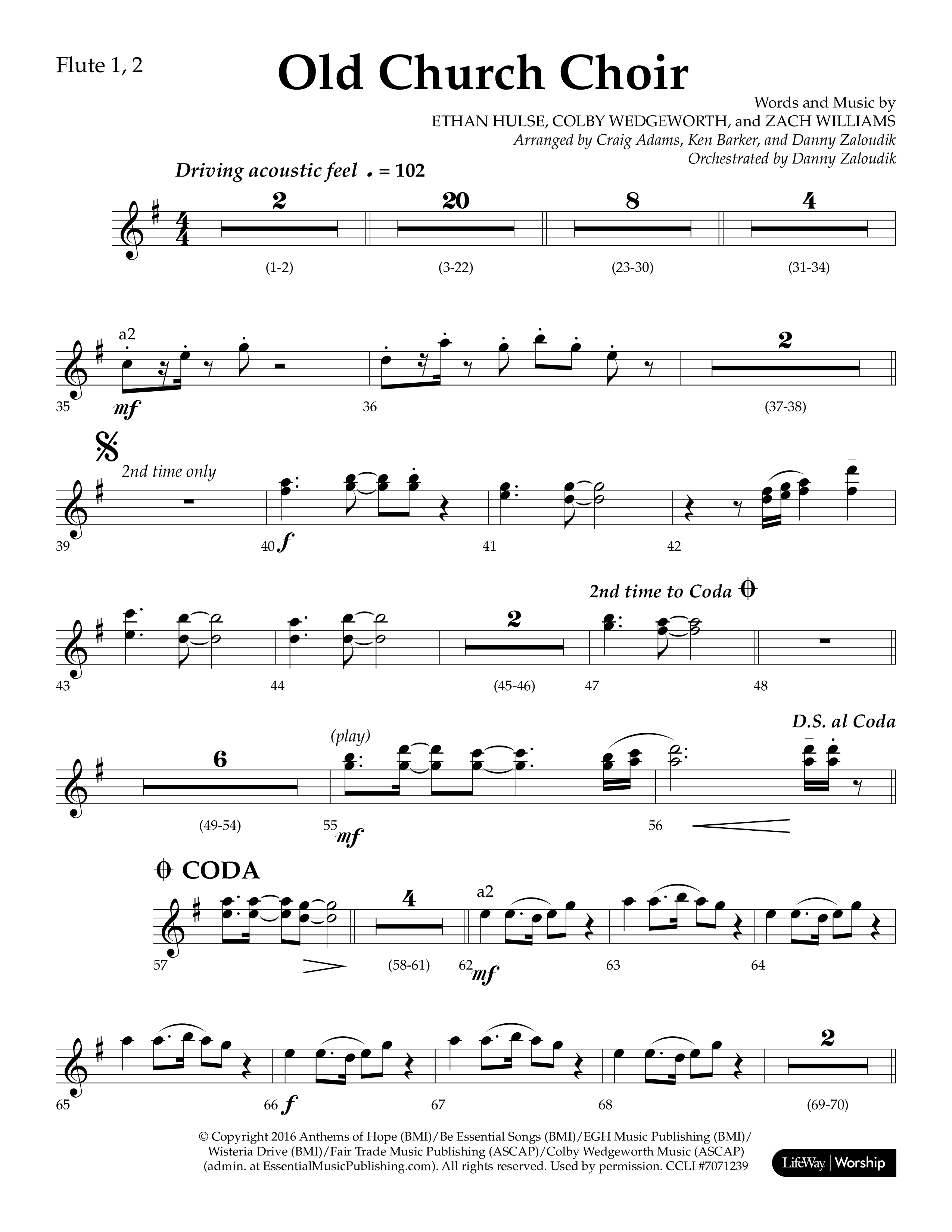 Old Church Choir (Choral Anthem SATB) Flute 1/2 (Lifeway Choral / Arr. Ken Barker / Arr. Craig Adams / Arr. Danny Zaloudik)