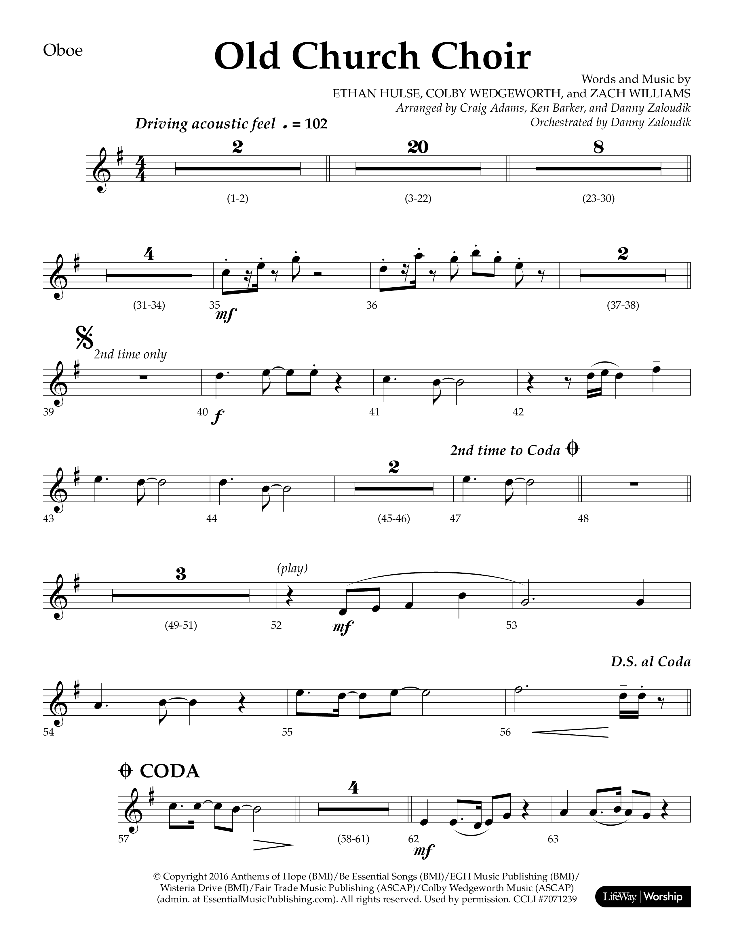 Old Church Choir (Choral Anthem SATB) Oboe (Lifeway Choral / Arr. Ken Barker / Arr. Craig Adams / Arr. Danny Zaloudik)