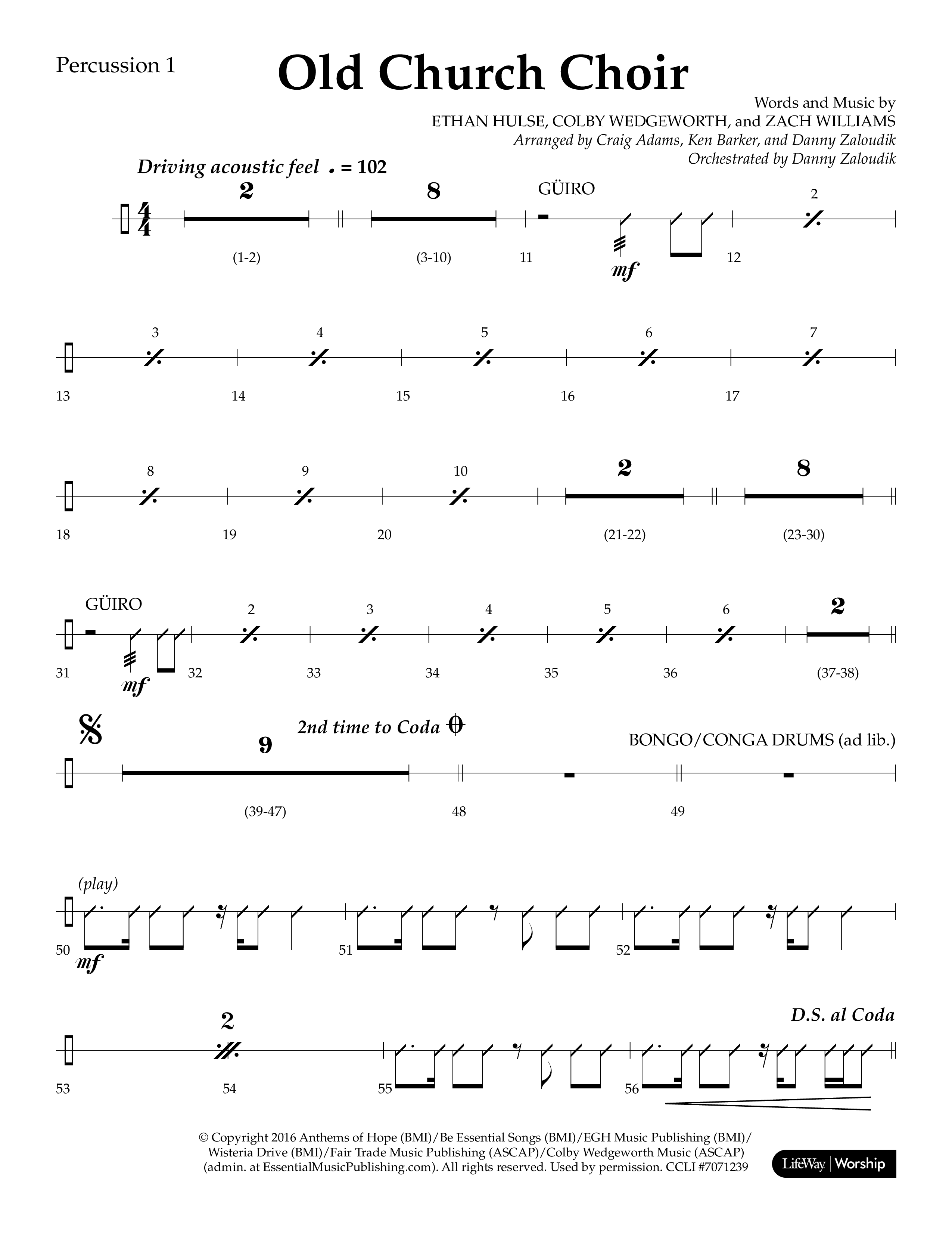 Old Church Choir (Choral Anthem SATB) Percussion (Lifeway Choral / Arr. Ken Barker / Arr. Craig Adams / Arr. Danny Zaloudik)