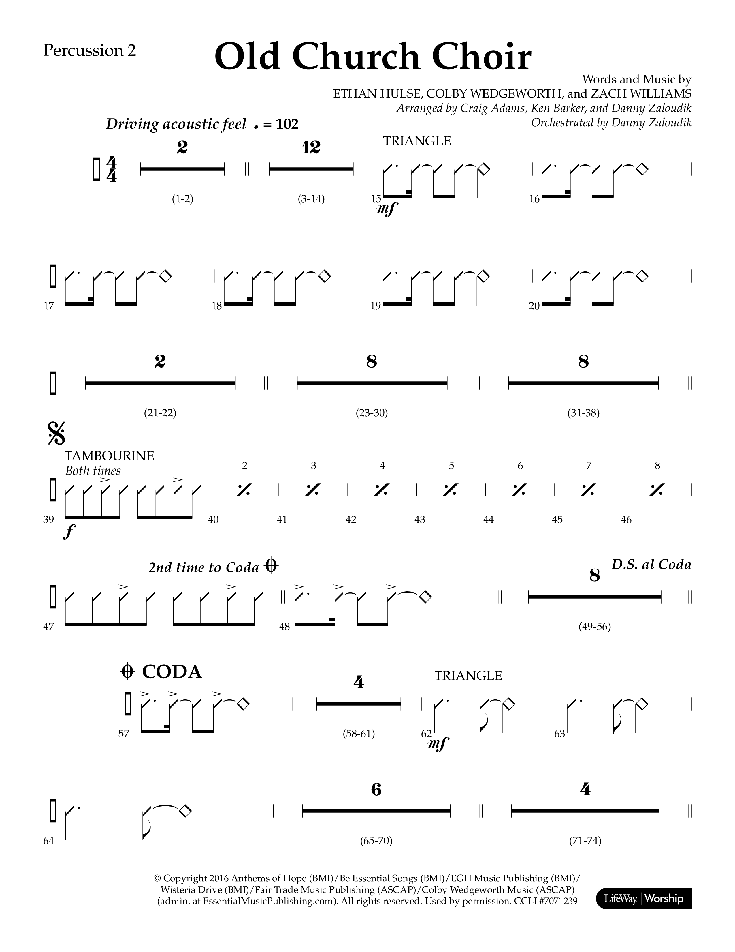 Old Church Choir (Choral Anthem SATB) Percussion (Lifeway Choral / Arr. Ken Barker / Arr. Craig Adams / Arr. Danny Zaloudik)