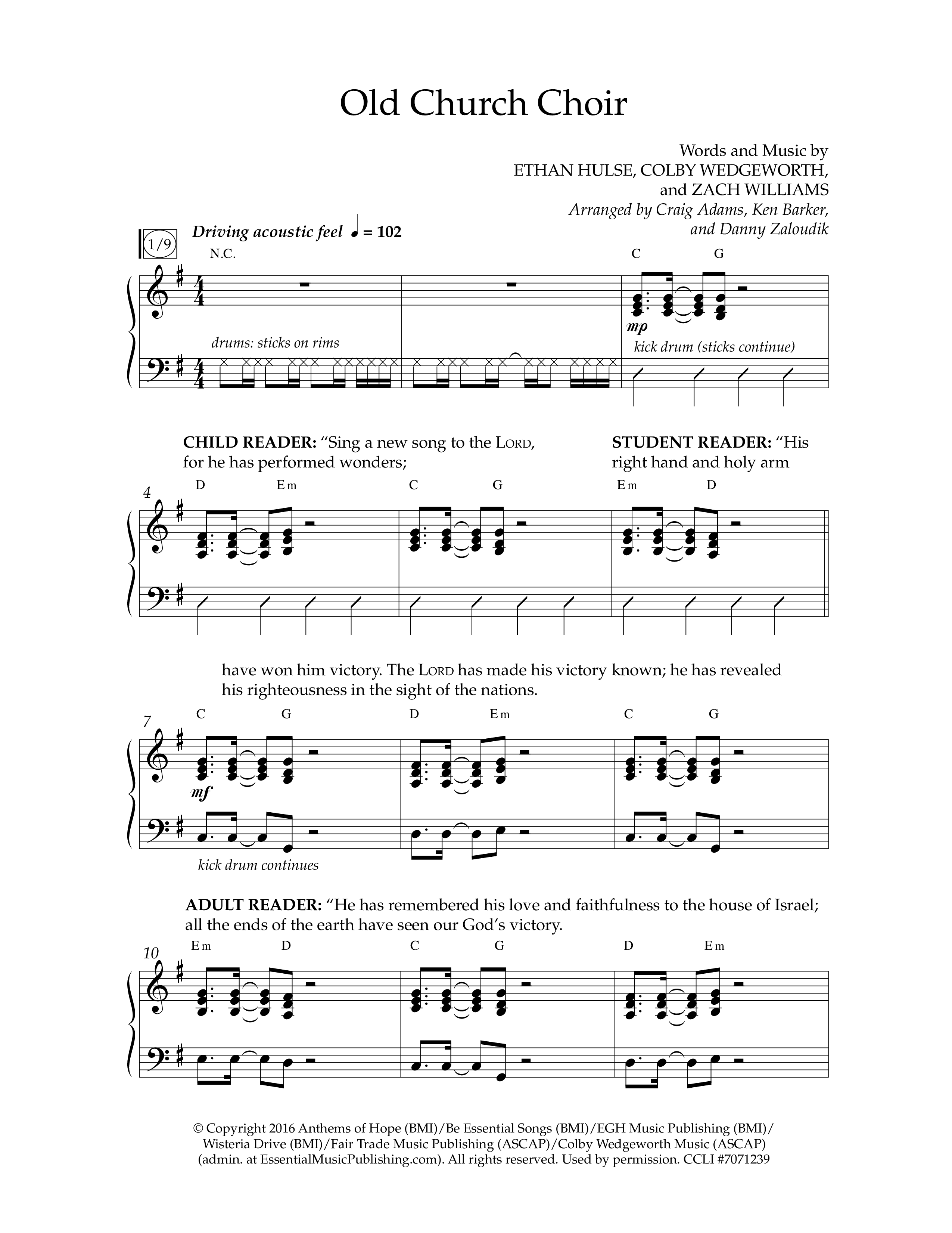 Old Church Choir (Choral Anthem SATB) Anthem (SATB/Piano) (Lifeway Choral / Arr. Ken Barker / Arr. Craig Adams / Arr. Danny Zaloudik)