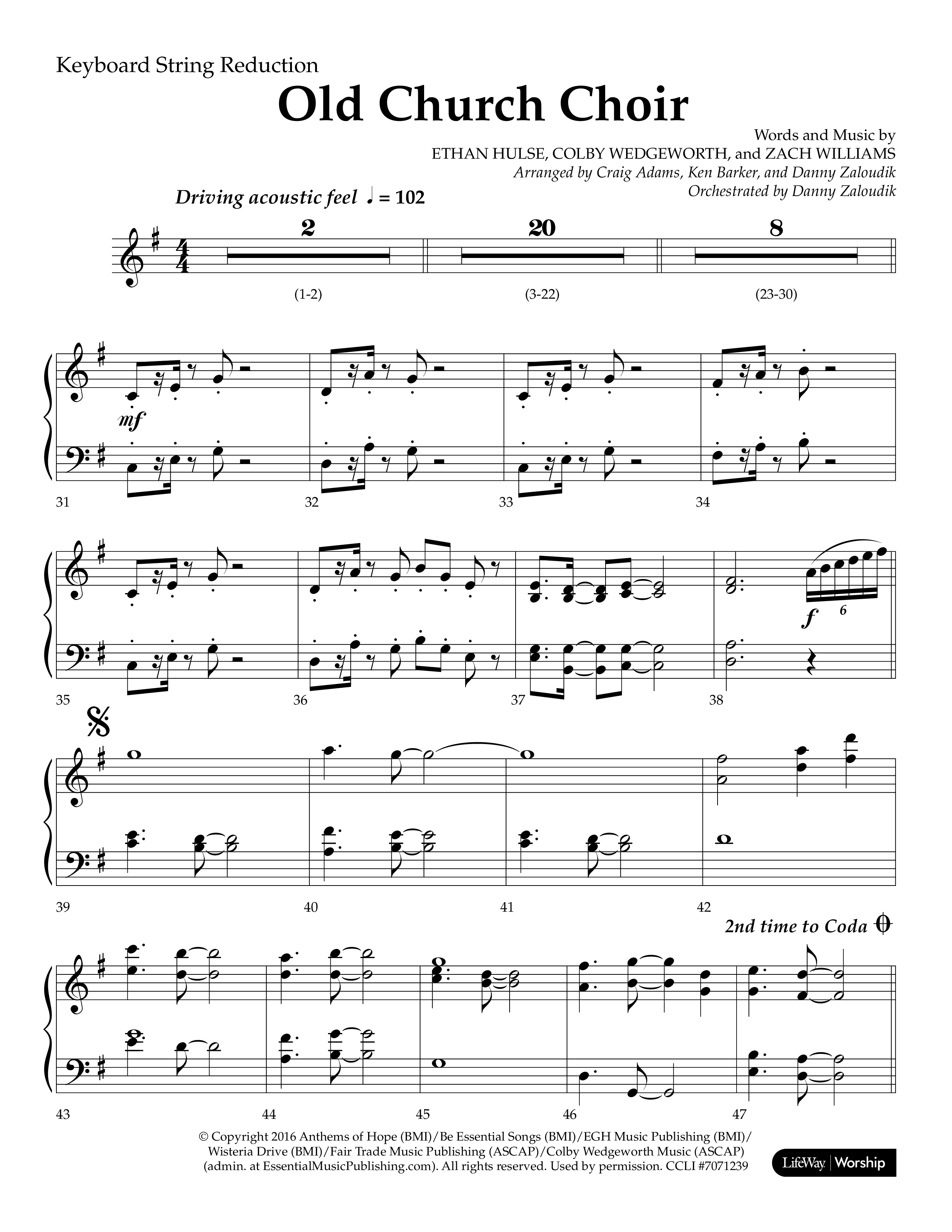 Old Church Choir (Choral Anthem SATB) String Reduction (Lifeway Choral / Arr. Ken Barker / Arr. Craig Adams / Arr. Danny Zaloudik)