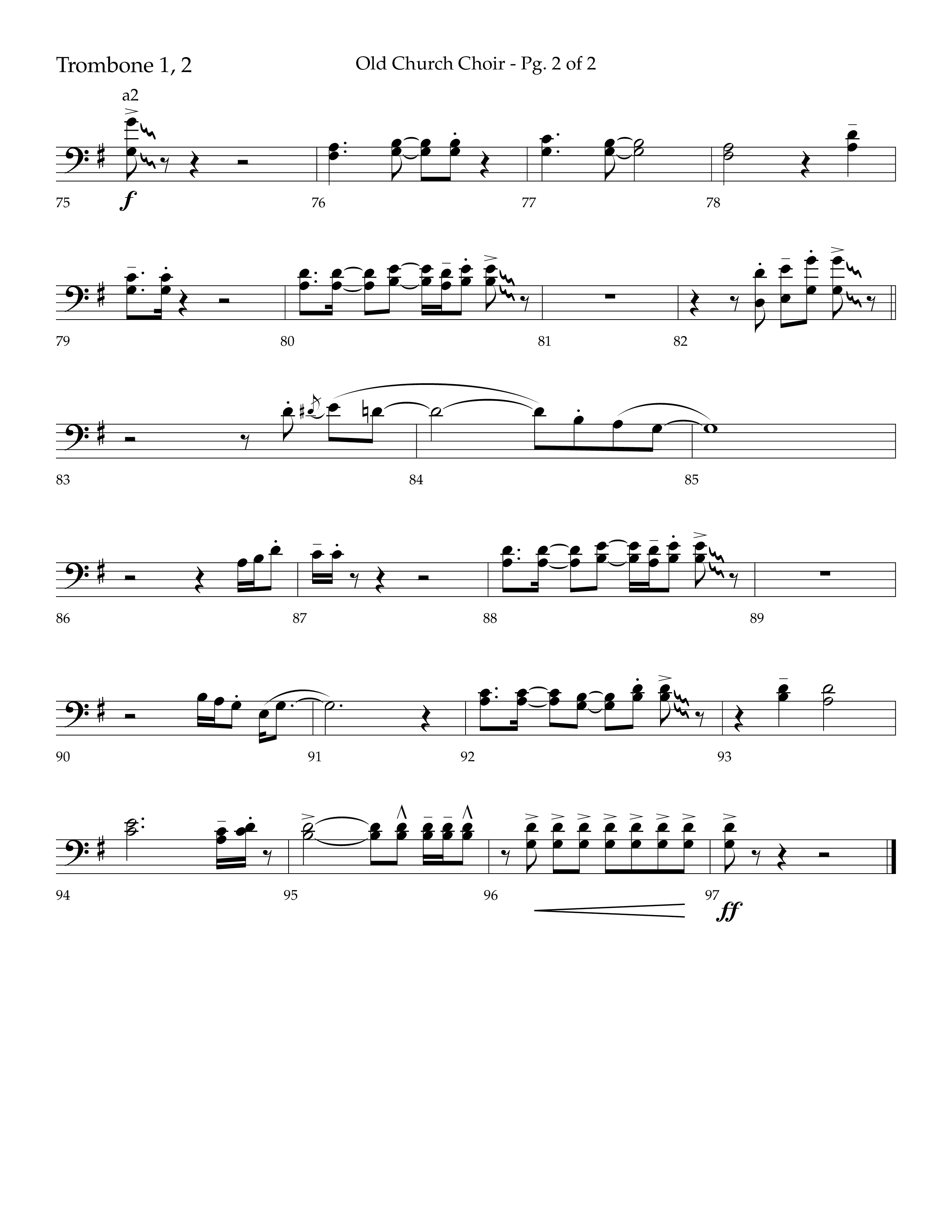 Old Church Choir (Choral Anthem SATB) Trombone 1/2 (Lifeway Choral / Arr. Ken Barker / Arr. Craig Adams / Arr. Danny Zaloudik)