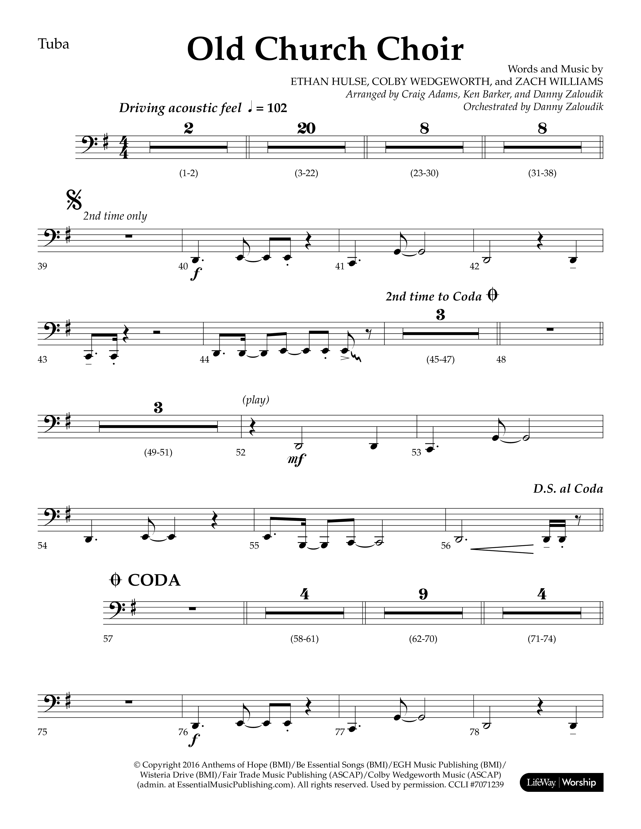 Old Church Choir (Choral Anthem SATB) Tuba (Lifeway Choral / Arr. Ken Barker / Arr. Craig Adams / Arr. Danny Zaloudik)