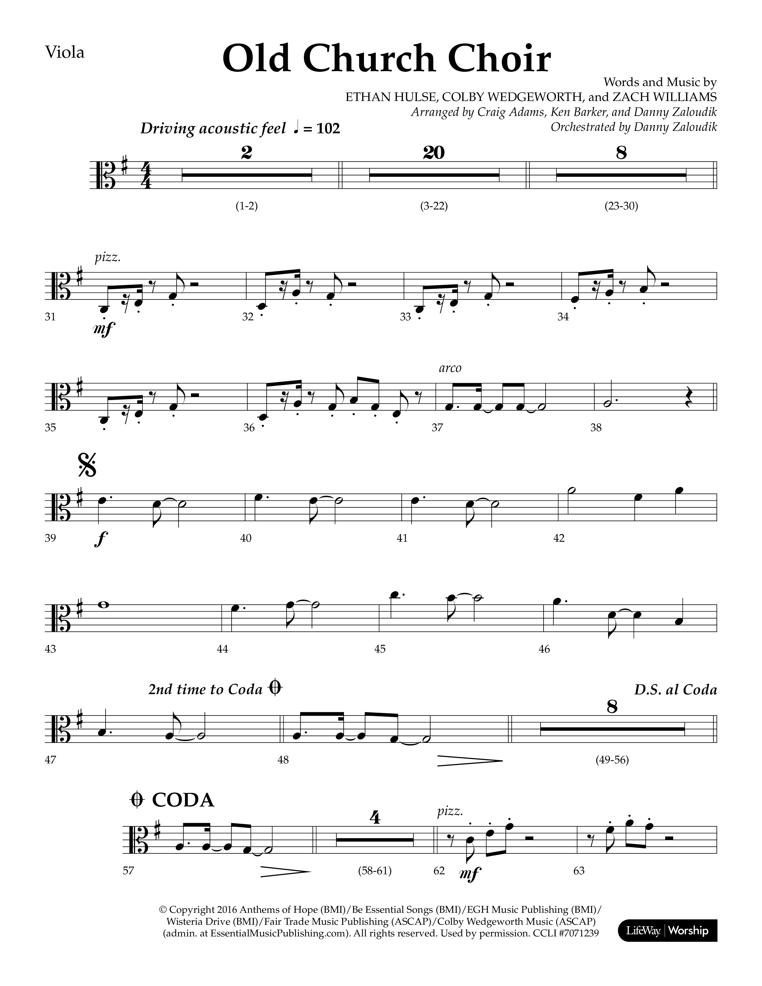 Old Church Choir (Choral Anthem SATB) Viola (Lifeway Choral / Arr. Ken Barker / Arr. Craig Adams / Arr. Danny Zaloudik)