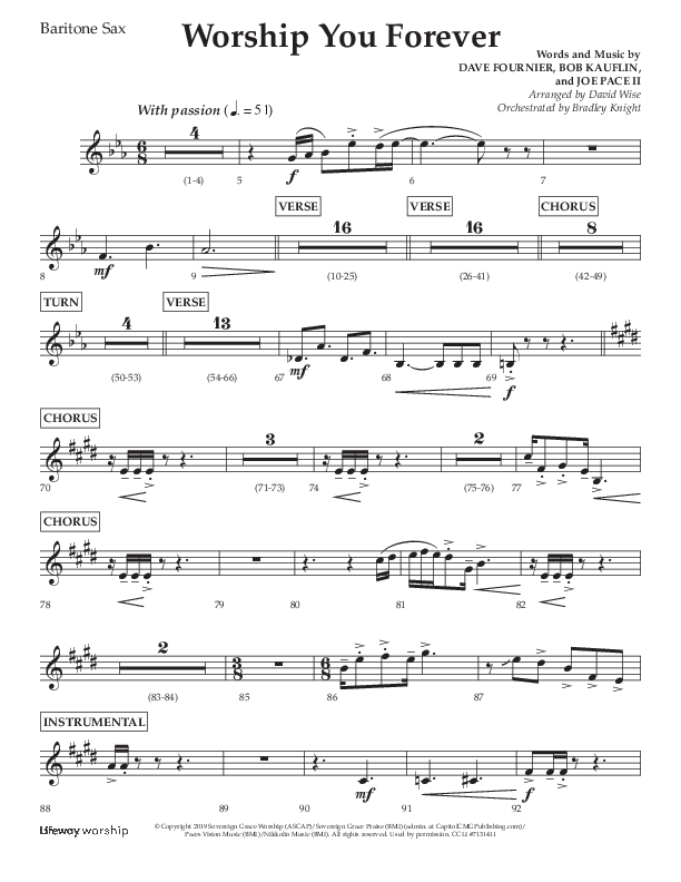 Worship You Forever (Choral Anthem SATB) Bari Sax (Lifeway Choral / Arr. David Wise / Orch. Bradley Knight)