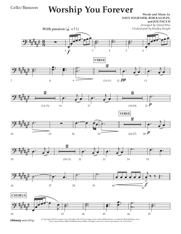 Worship You Forever (Choral Anthem SATB) Cello (Lifeway Choral / Arr. David Wise / Orch. Bradley Knight)