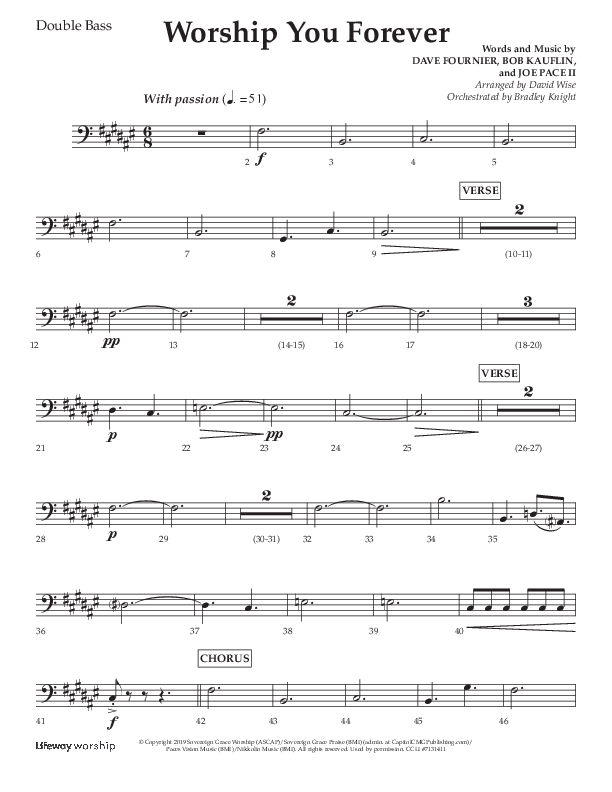 Worship You Forever (Choral Anthem SATB) Double Bass (Lifeway Choral / Arr. David Wise / Orch. Bradley Knight)